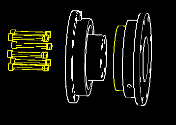 Exploded view of the bearing cup drive, thrust bearing, and bottom cup