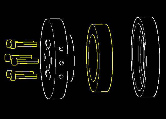 Exploded view of the bearing cup drive, thrust bearing, and bearing cup bottom assembly